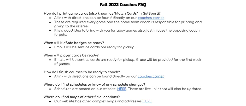 Coaches FAQ